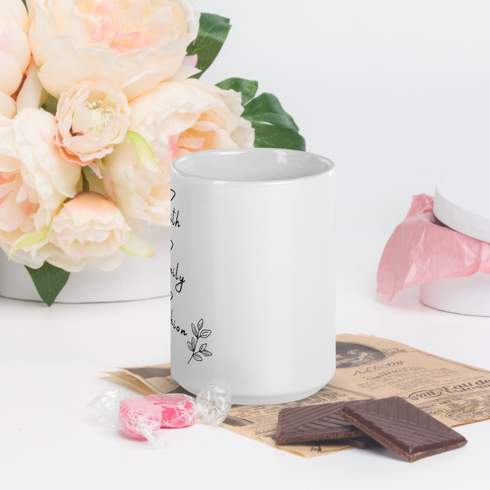 Faith Family Fashion Coffee Mug (Glossy White)
